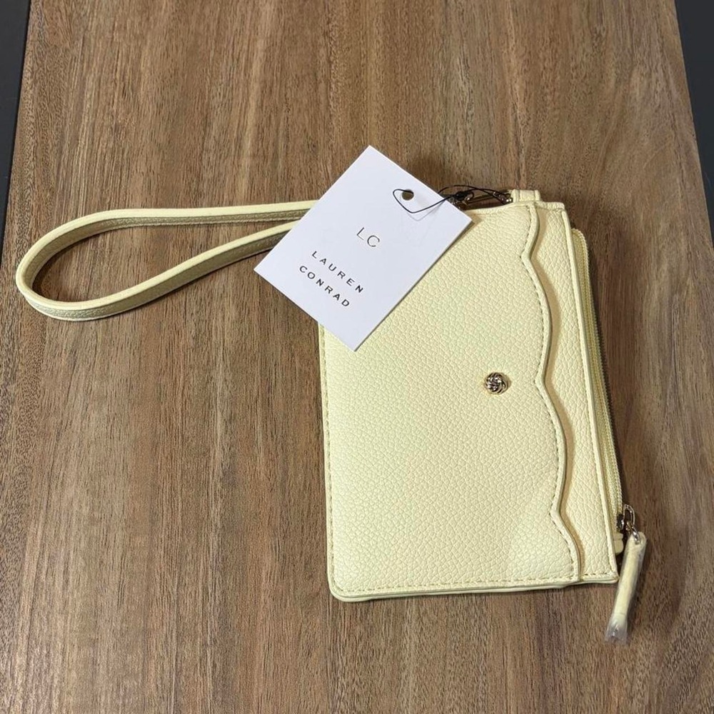 LC Lauren Conrad Scalloped Vegan Leather Wristlet Wallet Soft Yellow NWT